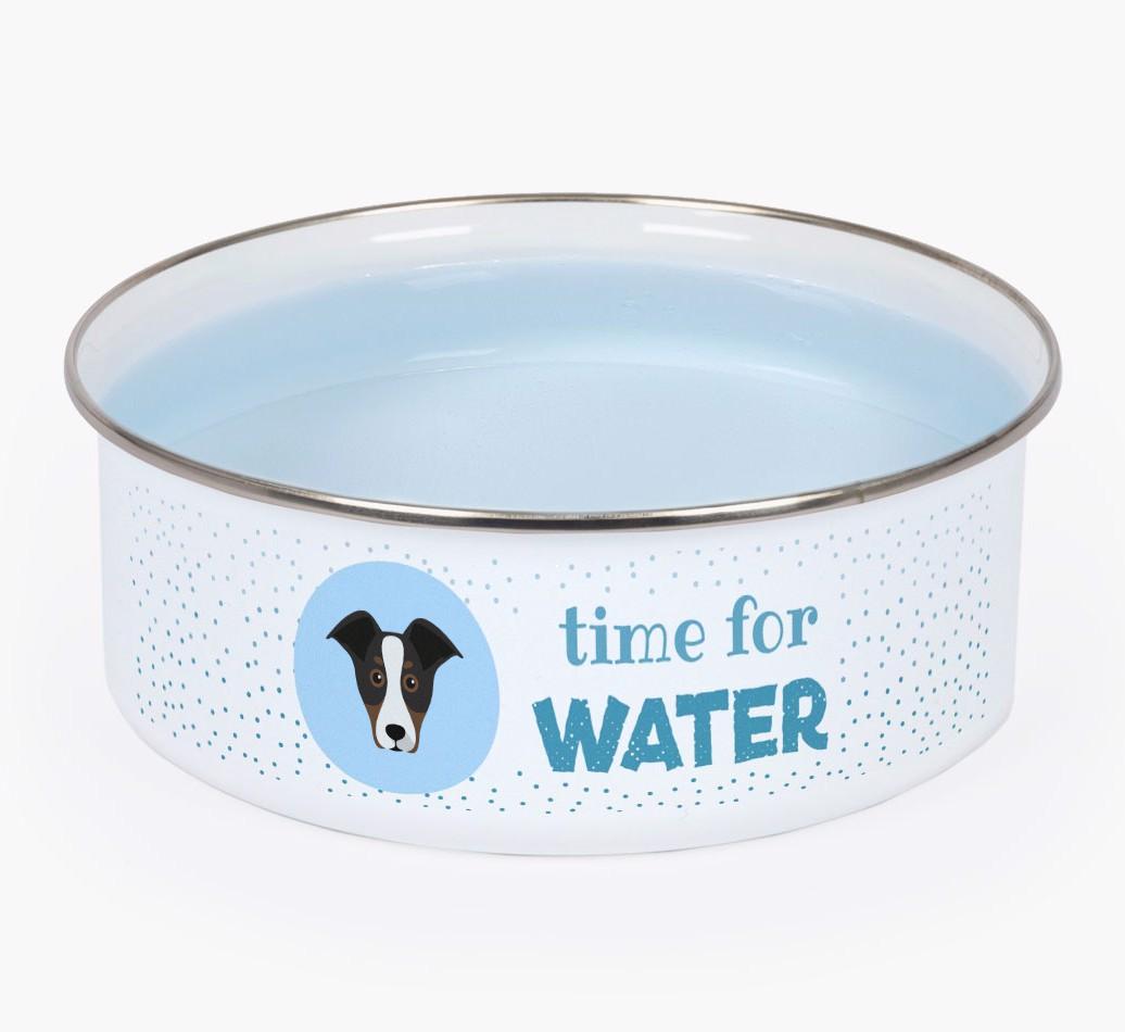 Time For Water: Personalized {breedFullName} Enamel Dog Bowl