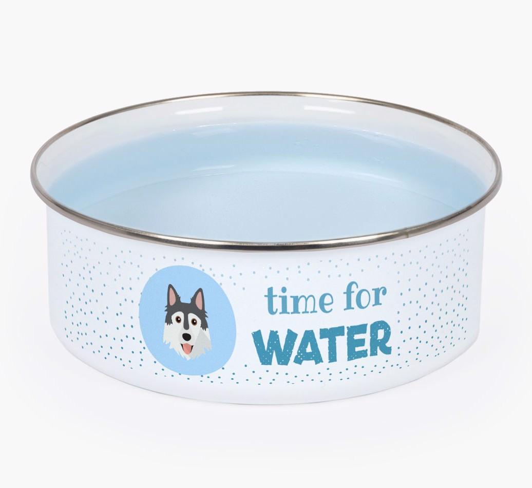 Time For Water: Personalized {breedFullName} Enamel Dog Bowl