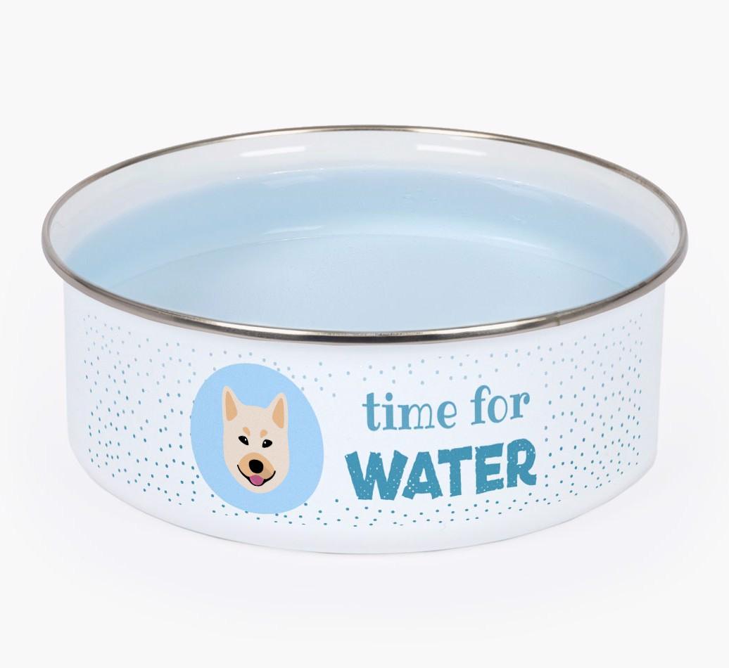 Time For Water: Personalized {breedFullName} Enamel Dog Bowl