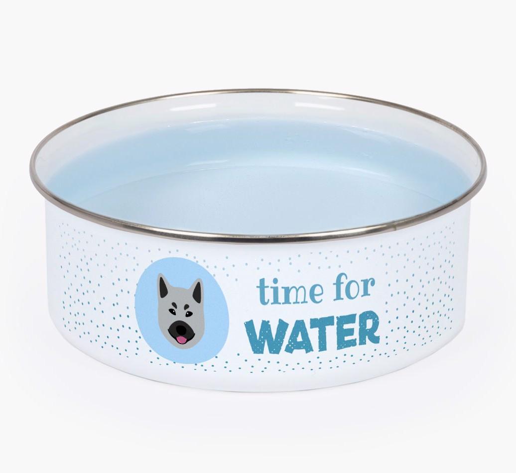 Time For Water: Personalized {breedFullName} Enamel Dog Bowl