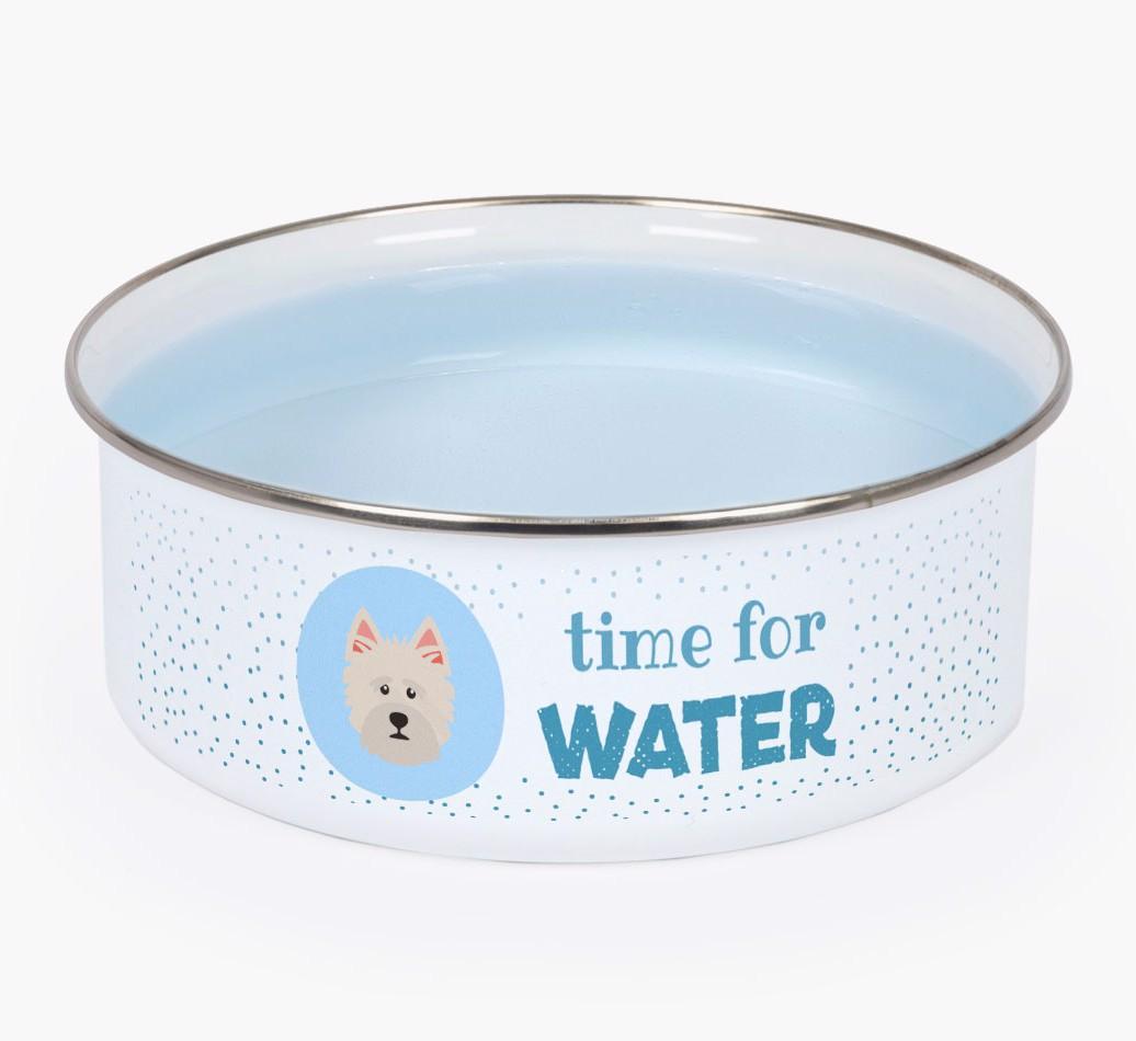 Time For Water: Personalized {breedFullName} Enamel Dog Bowl