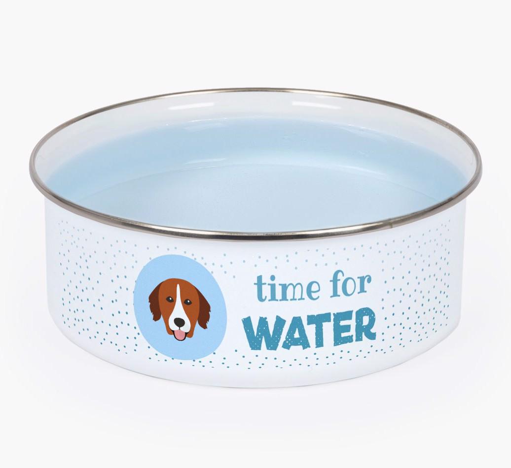 Time For Water: Personalized {breedFullName} Enamel Dog Bowl