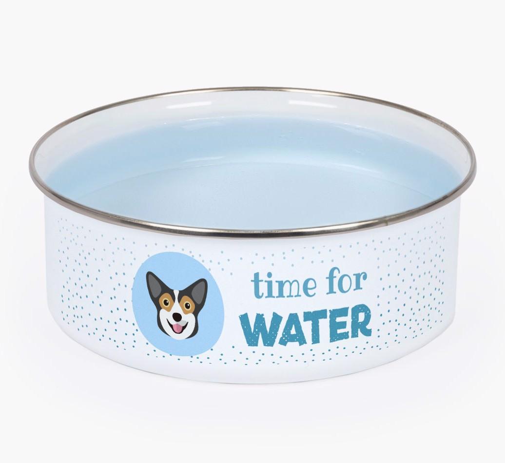 Time For Water: Personalized {breedFullName} Enamel Dog Bowl