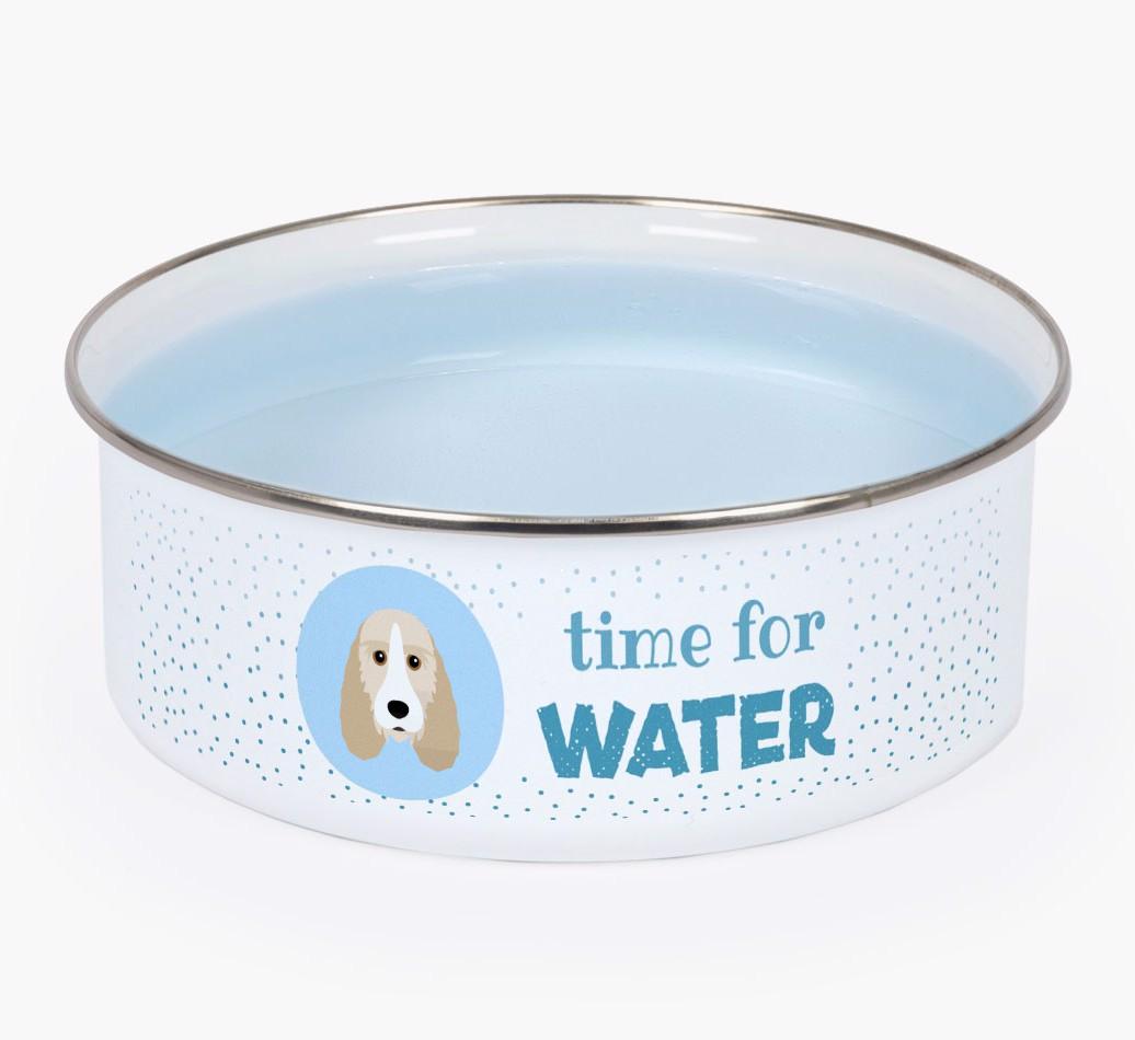 Time For Water: Personalized {breedFullName} Enamel Dog Bowl