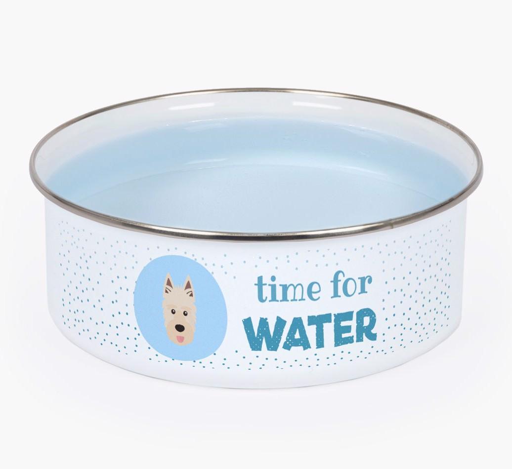 Time For Water: Personalized {breedFullName} Enamel Dog Bowl