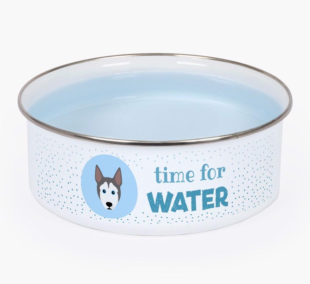 Time For Water: Personalized {breedFullName} Enamel Dog Bowl