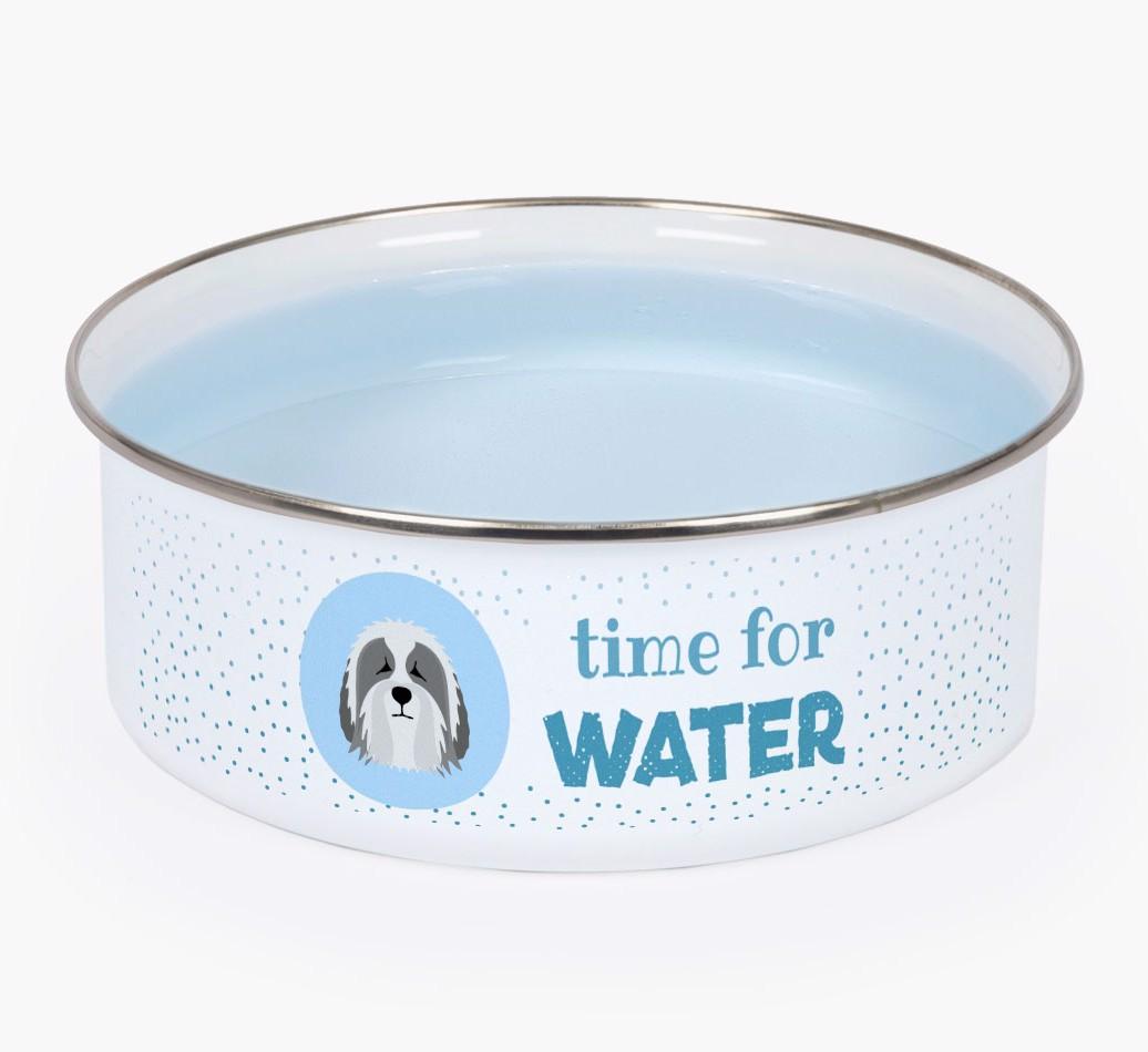 Time For Water: Personalized {breedFullName} Enamel Dog Bowl