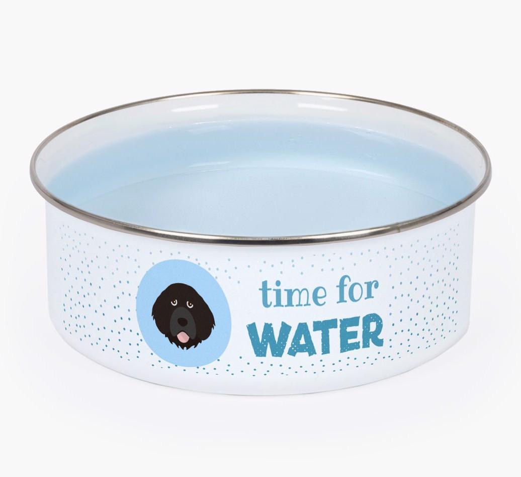Time For Water: Personalized {breedFullName} Enamel Dog Bowl