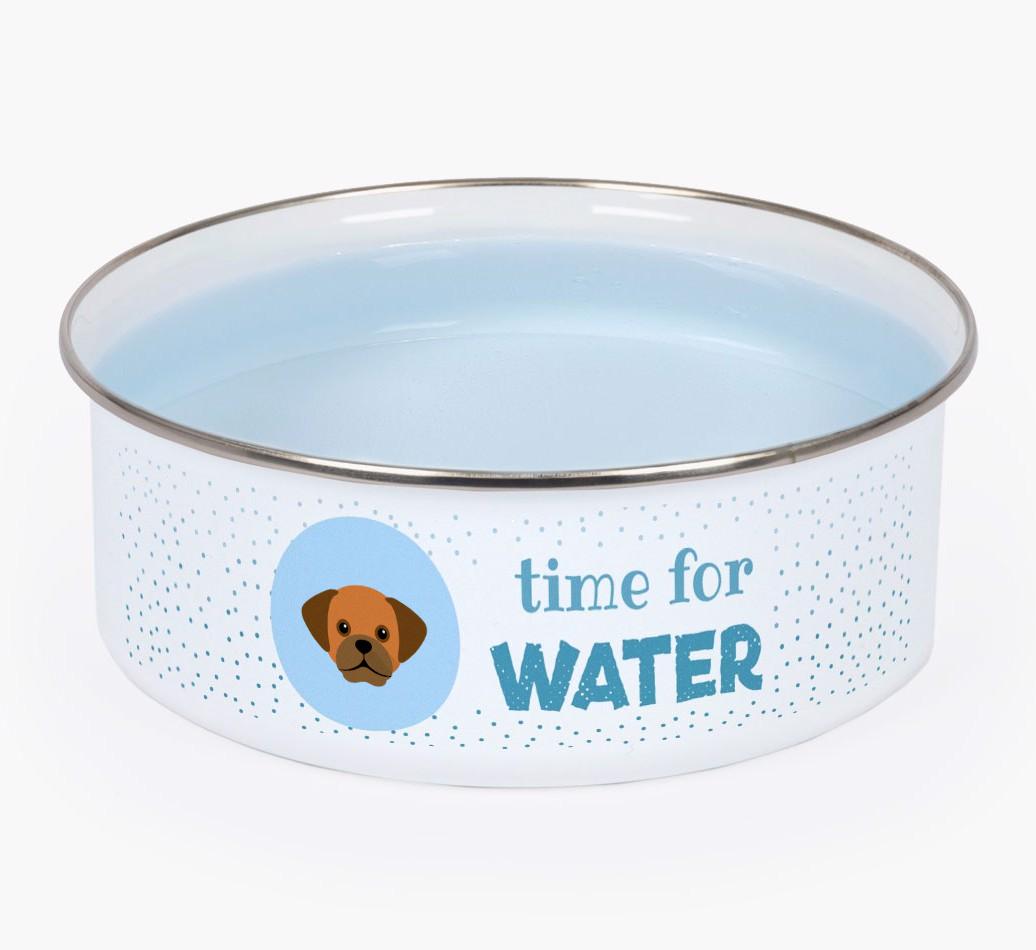 Time For Water: Personalized {breedFullName} Enamel Dog Bowl