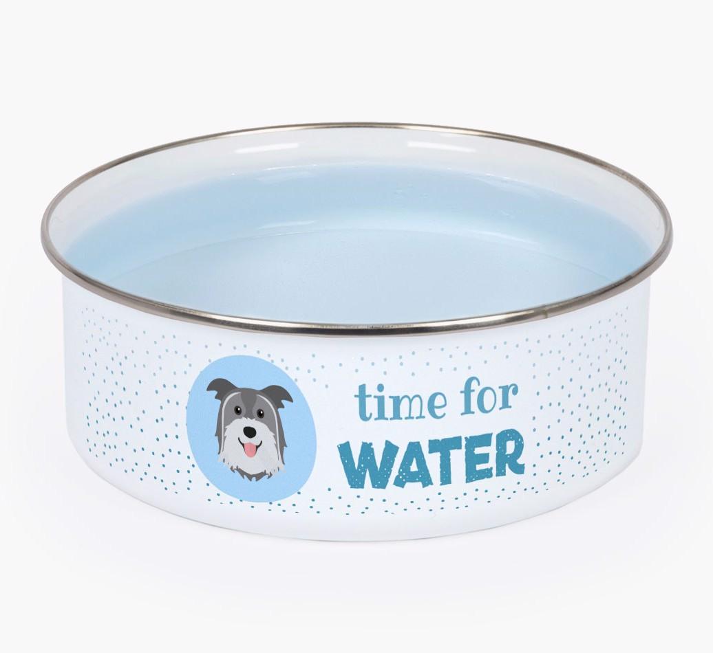 Time For Water: Personalized {breedFullName} Enamel Dog Bowl