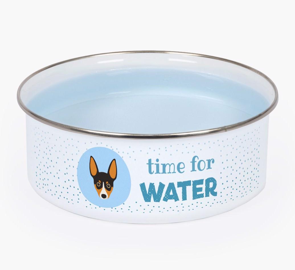 Time For Water: Personalized {breedFullName} Enamel Dog Bowl