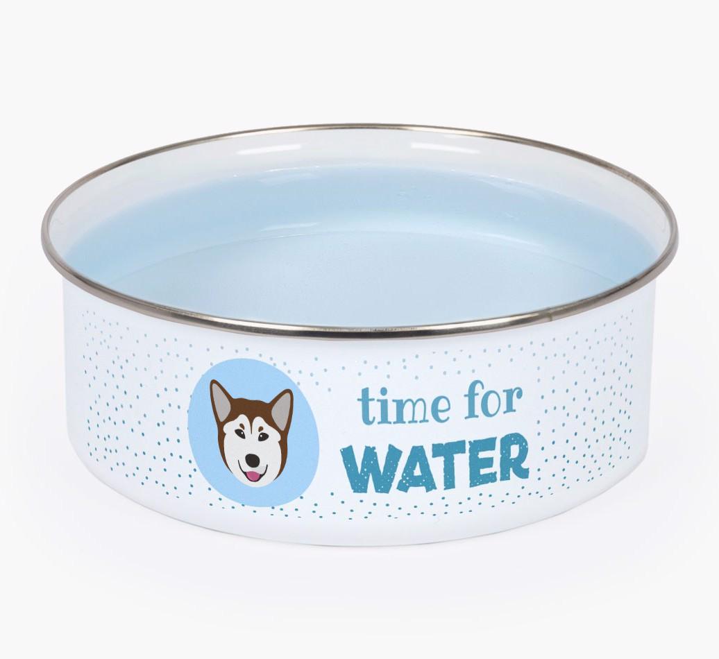 Time For Water: Personalized {breedFullName} Enamel Dog Bowl