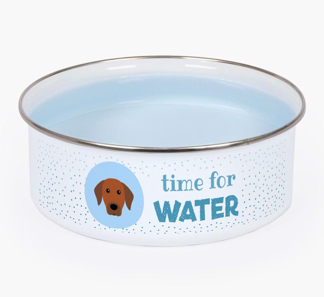 Time For Water: Personalized {breedFullName} Enamel Dog Bowl