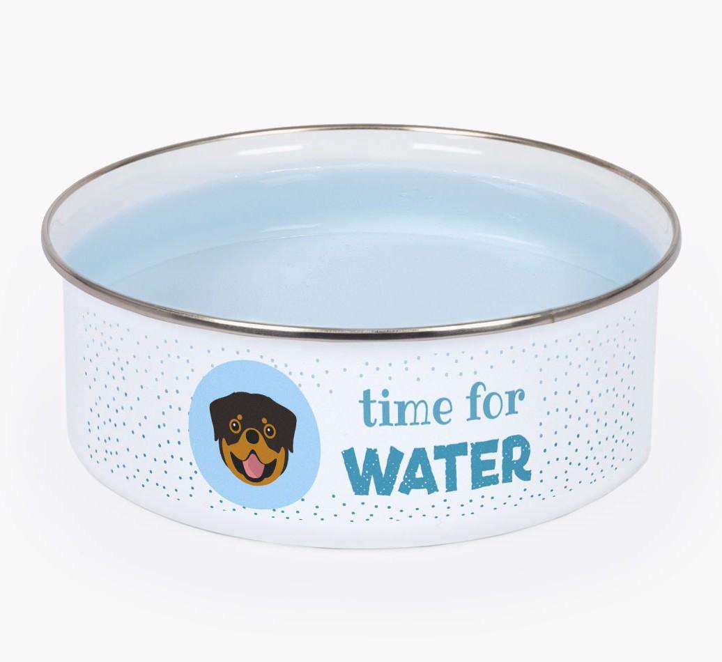 Time For Water: Personalized {breedFullName} Enamel Dog Bowl