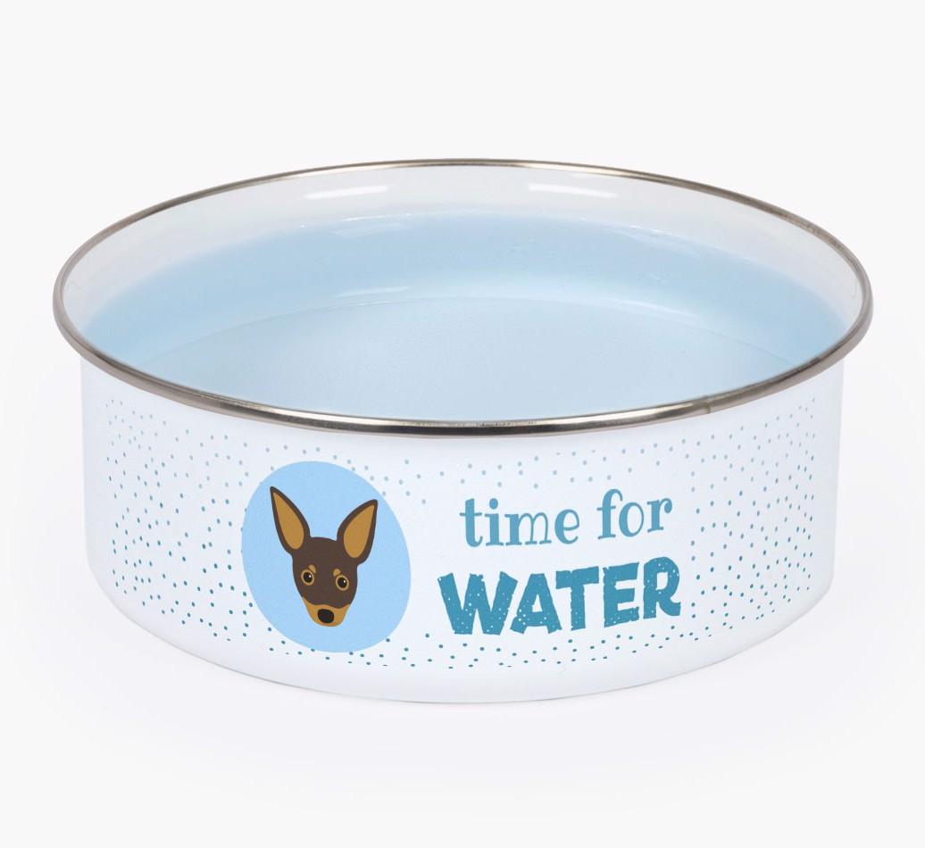 Time For Water: Personalized {breedFullName} Enamel Dog Bowl