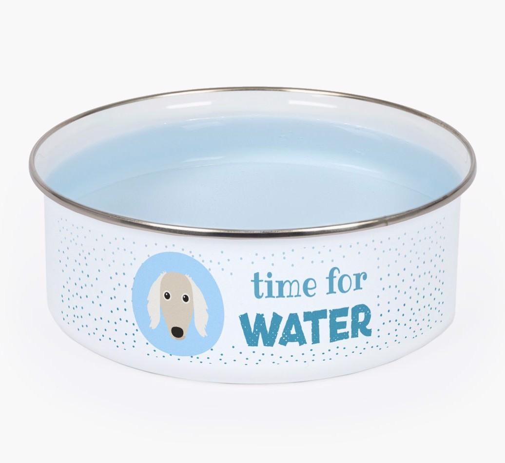 Time For Water: Personalized {breedFullName} Enamel Dog Bowl