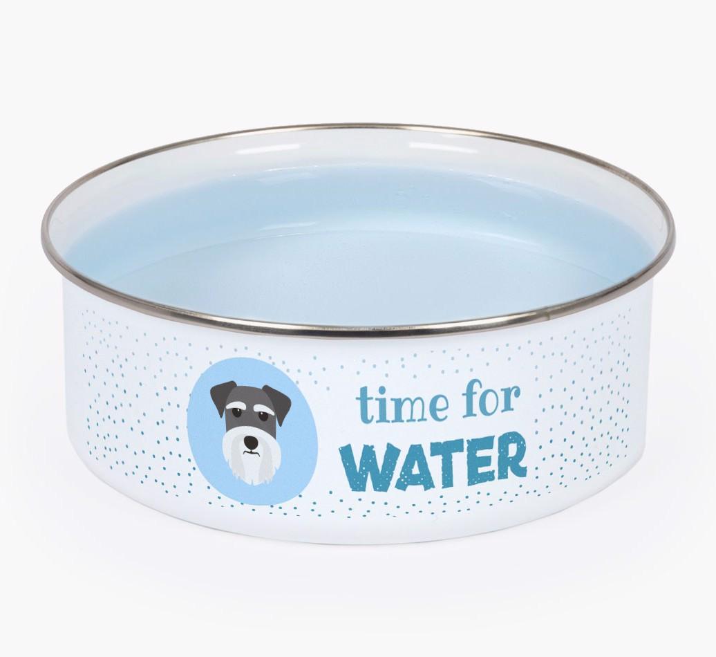 Time For Water: Personalized {breedFullName} Enamel Dog Bowl
