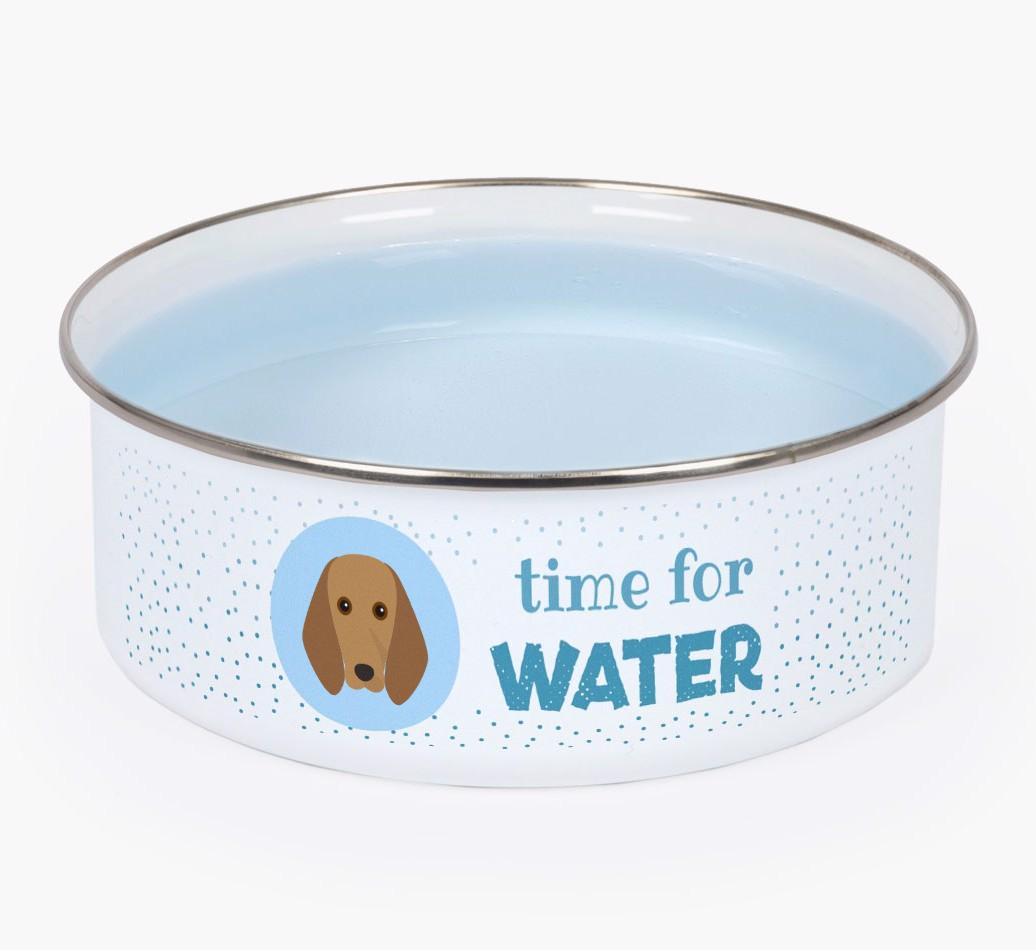 Time For Water: Personalized {breedFullName} Enamel Dog Bowl