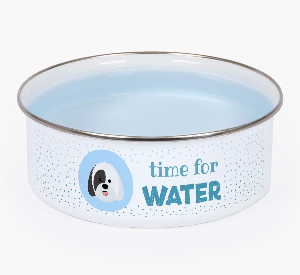 Time For Water: Personalized {breedFullName} Enamel Dog Bowl
