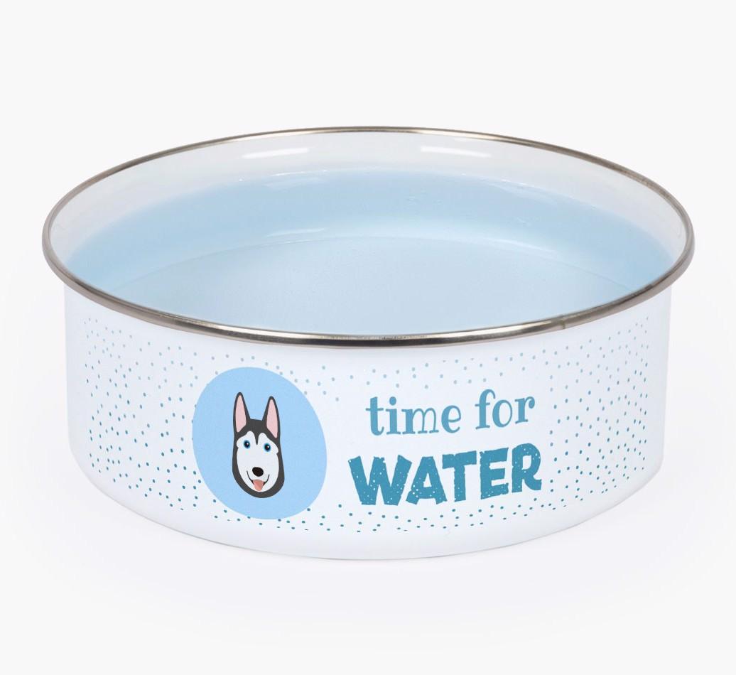 Time For Water: Personalized {breedFullName} Enamel Dog Bowl