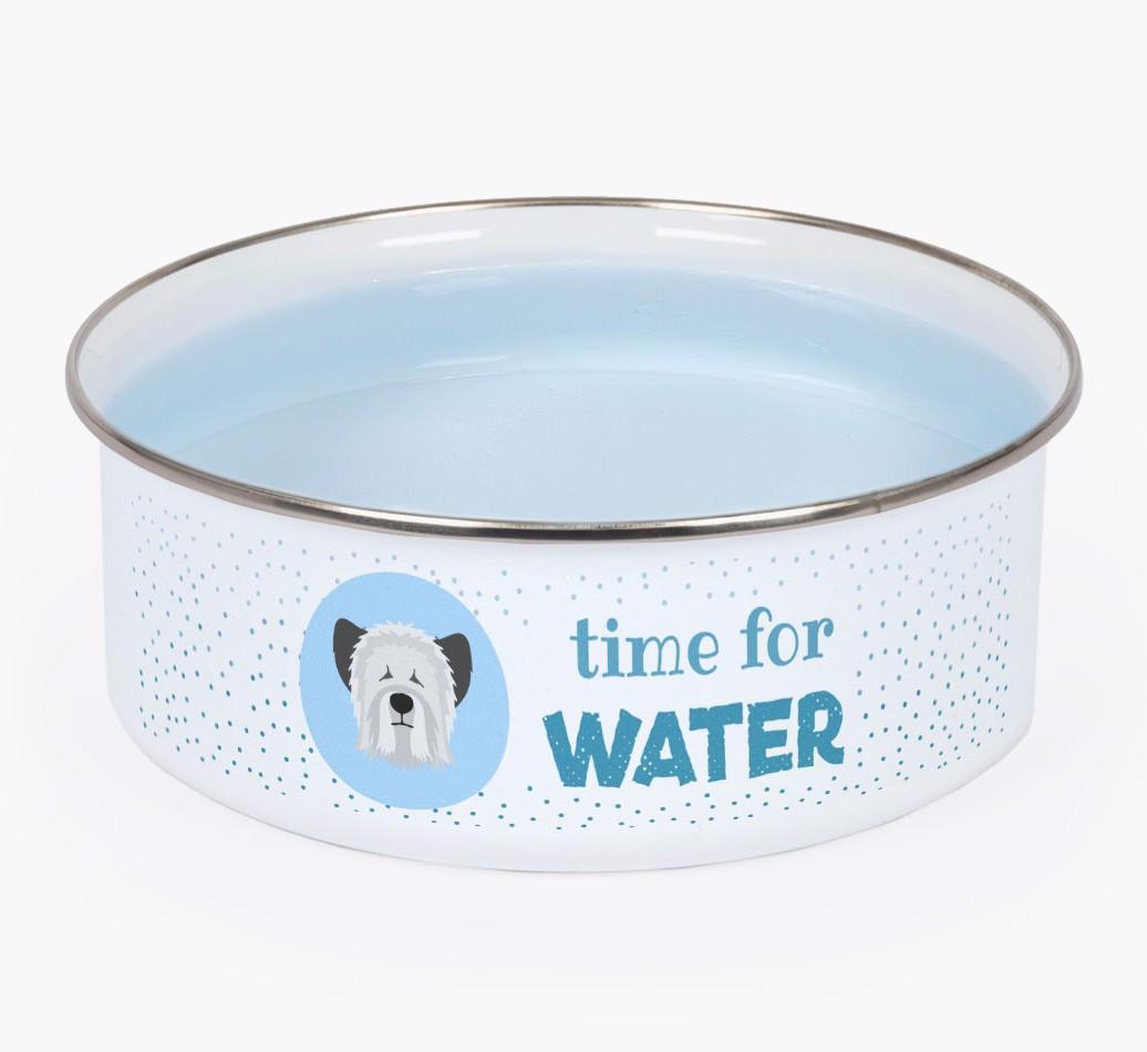 Time For Water: Personalized {breedFullName} Enamel Dog Bowl