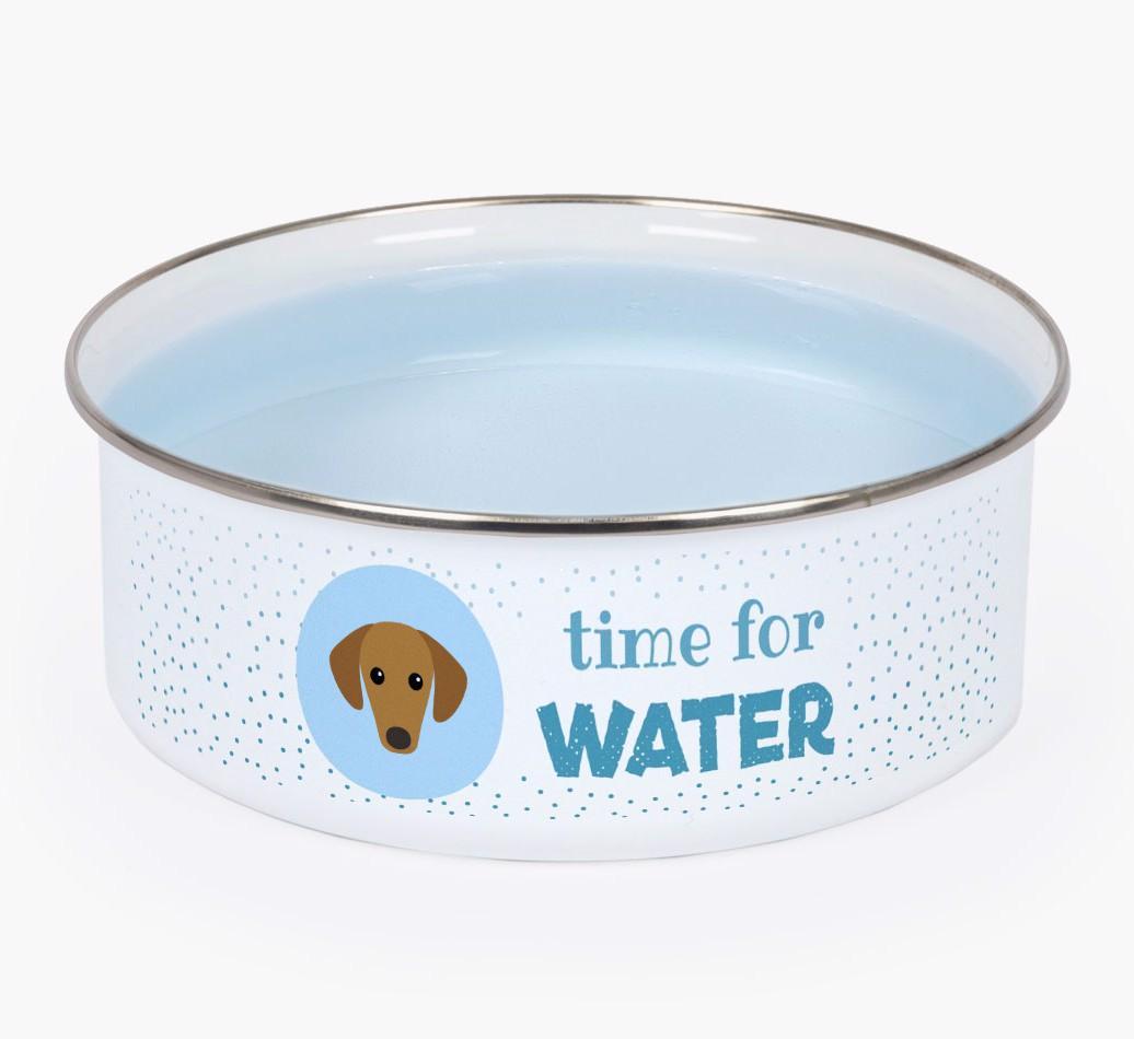 Time For Water: Personalized {breedFullName} Enamel Dog Bowl