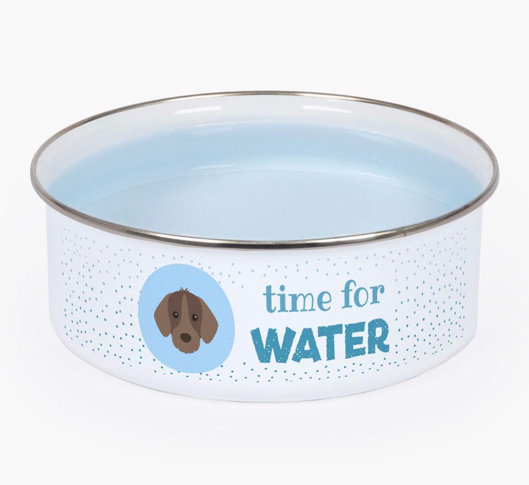 Time For Water: Personalized {breedFullName} Enamel Dog Bowl