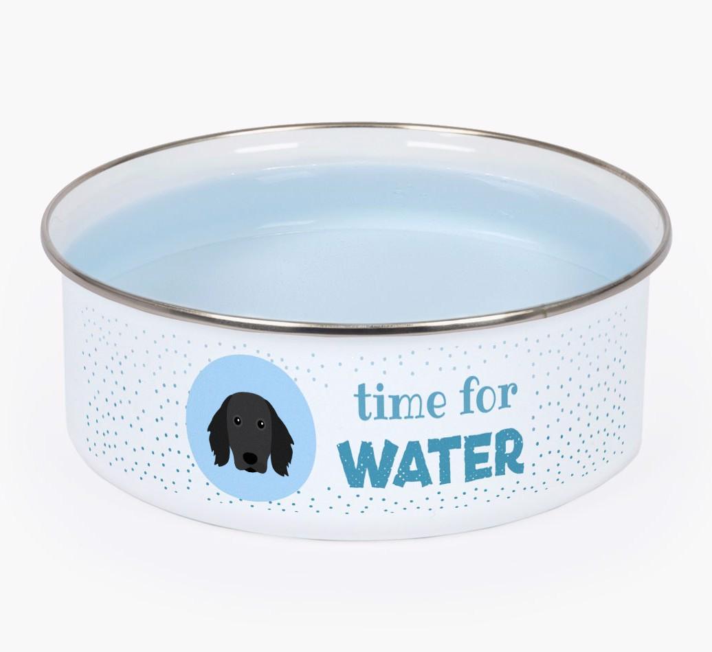 Time For Water: Personalized {breedFullName} Enamel Dog Bowl