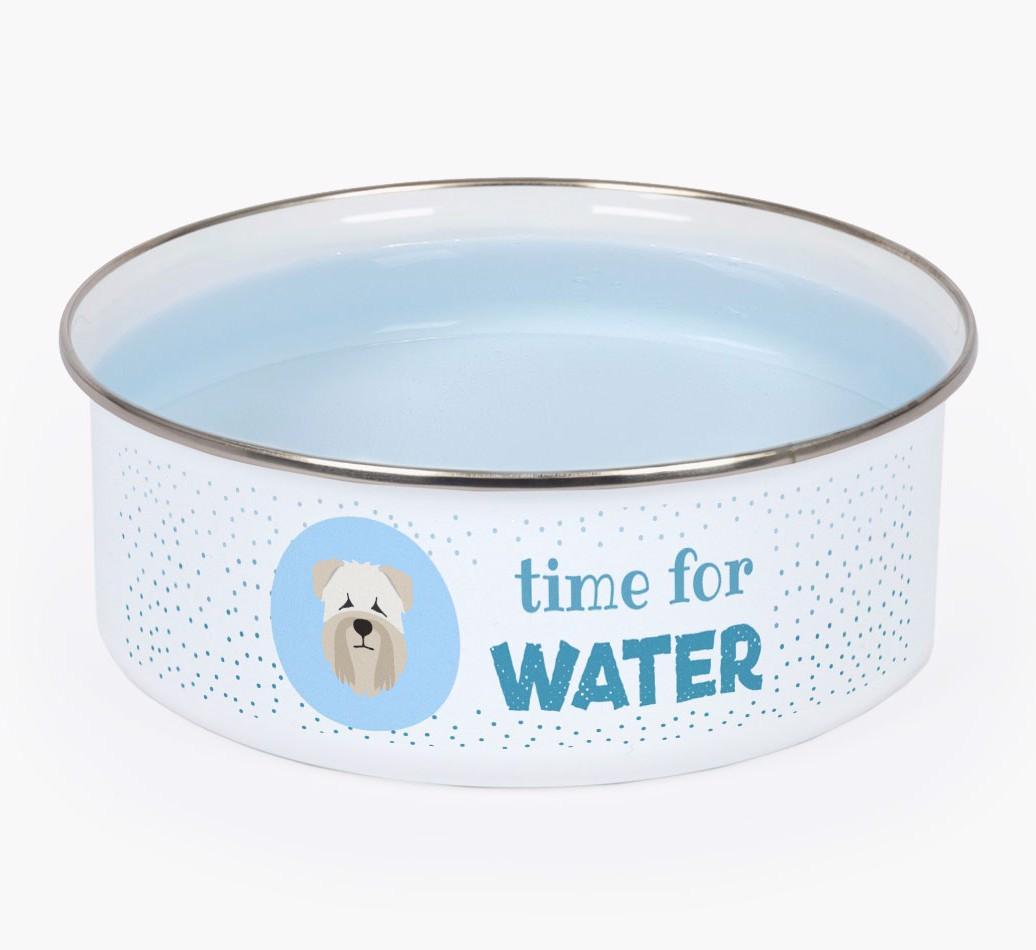 Time For Water: Personalized {breedFullName} Enamel Dog Bowl