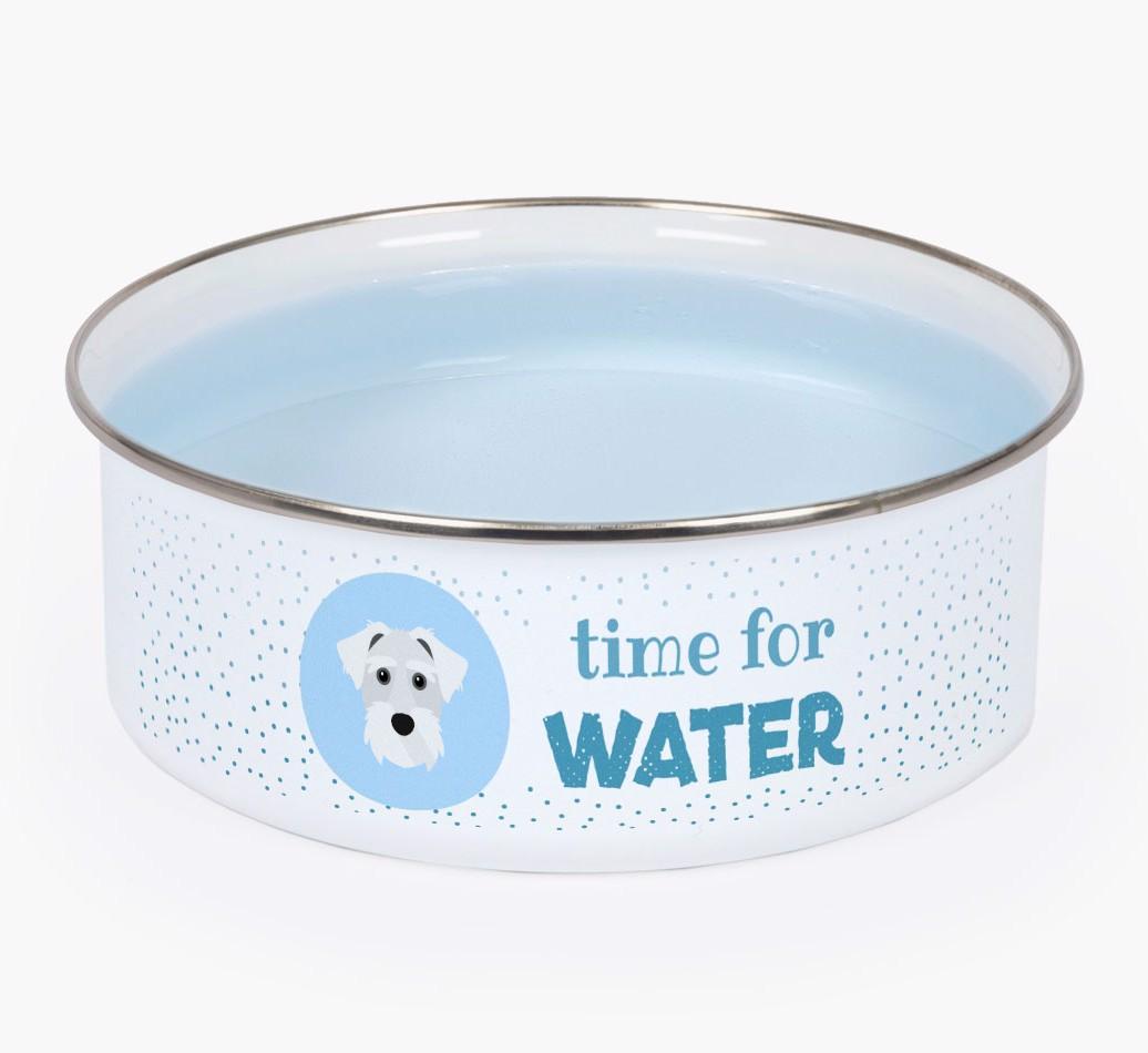 Time For Water: Personalized {breedFullName} Enamel Dog Bowl