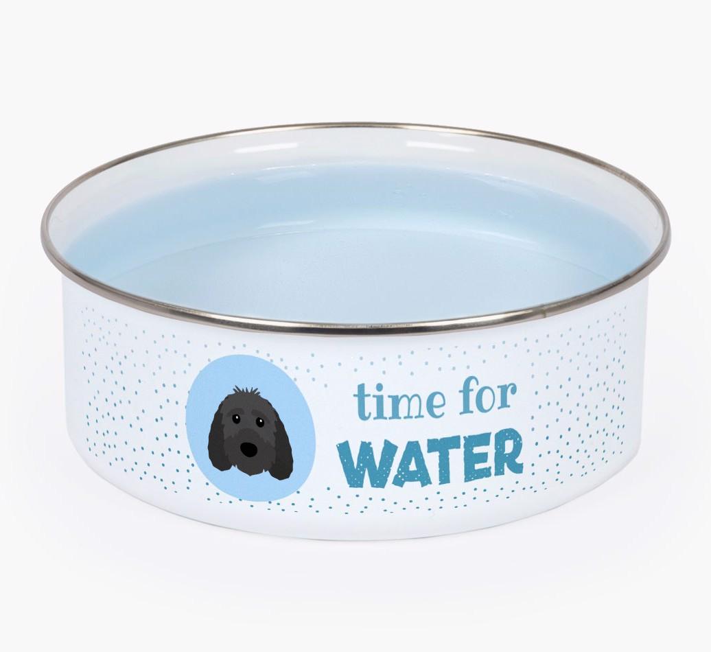 Time For Water: Personalized {breedFullName} Enamel Dog Bowl