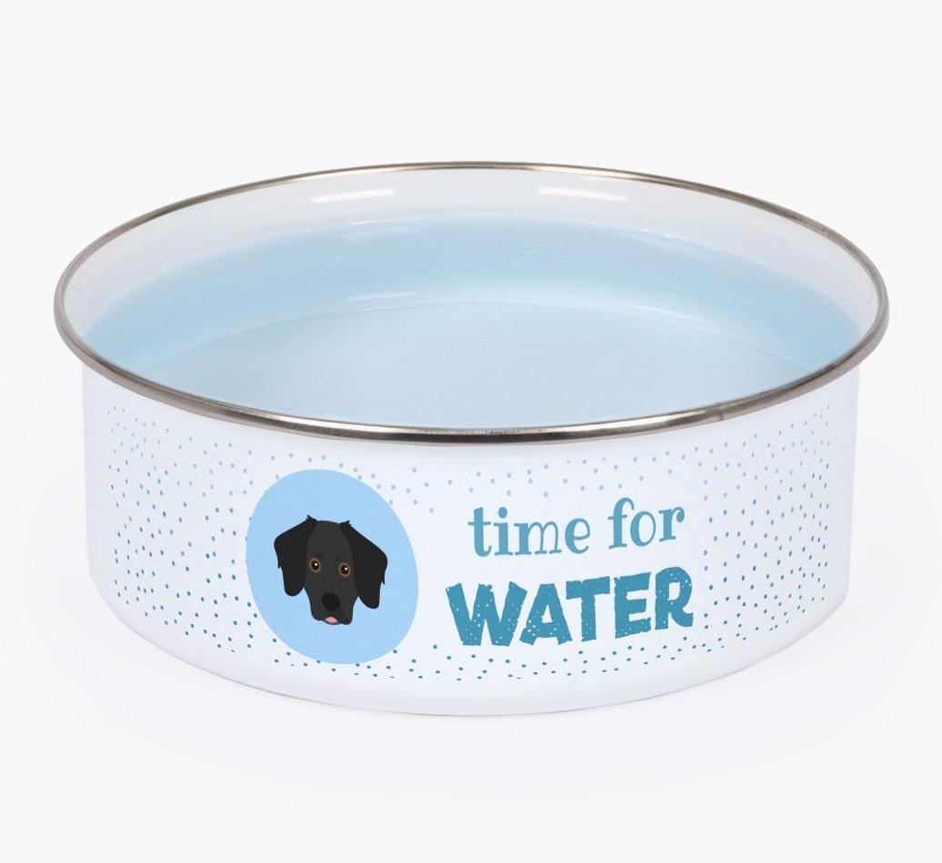 Time For Water: Personalized {breedFullName} Enamel Dog Bowl