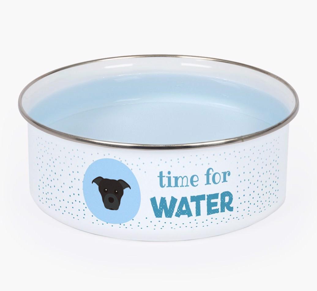 Time For Water: Personalized {breedFullName} Enamel Dog Bowl