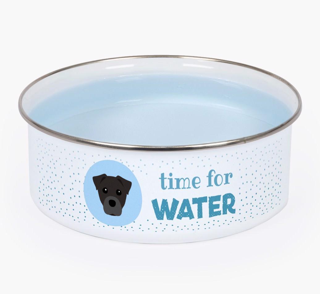 Time For Water: Personalized {breedFullName} Enamel Dog Bowl