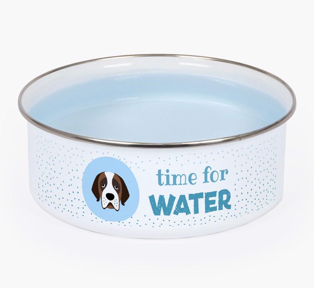 Time For Water: Personalized {breedFullName} Enamel Dog Bowl