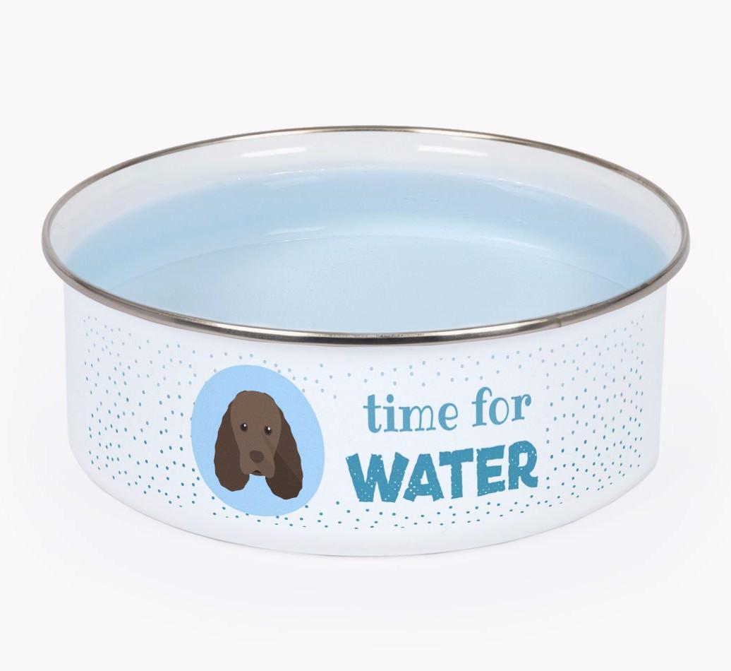 Time For Water: Personalized {breedFullName} Enamel Dog Bowl