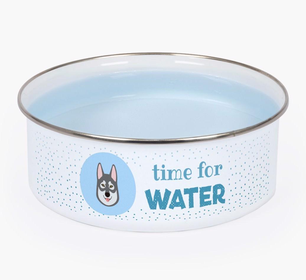 Time For Water: Personalized {breedFullName} Enamel Dog Bowl