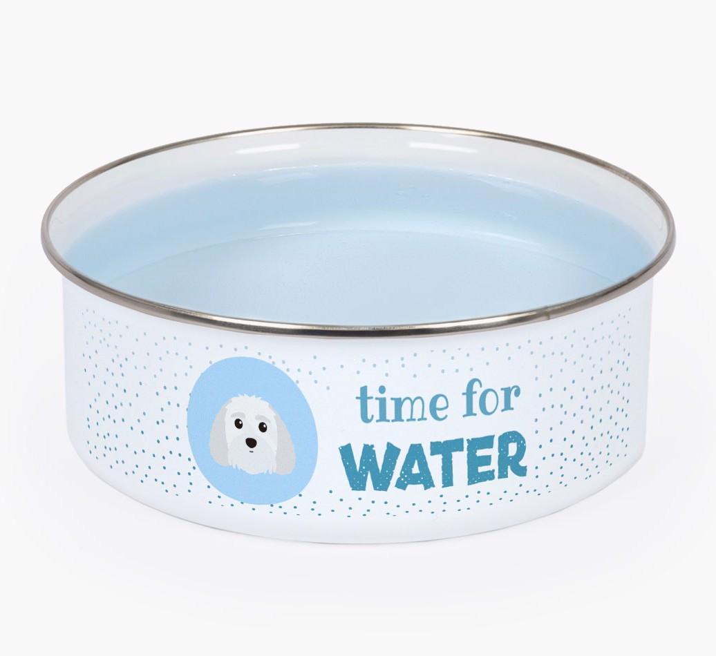 Time For Water: Personalized {breedFullName} Enamel Dog Bowl