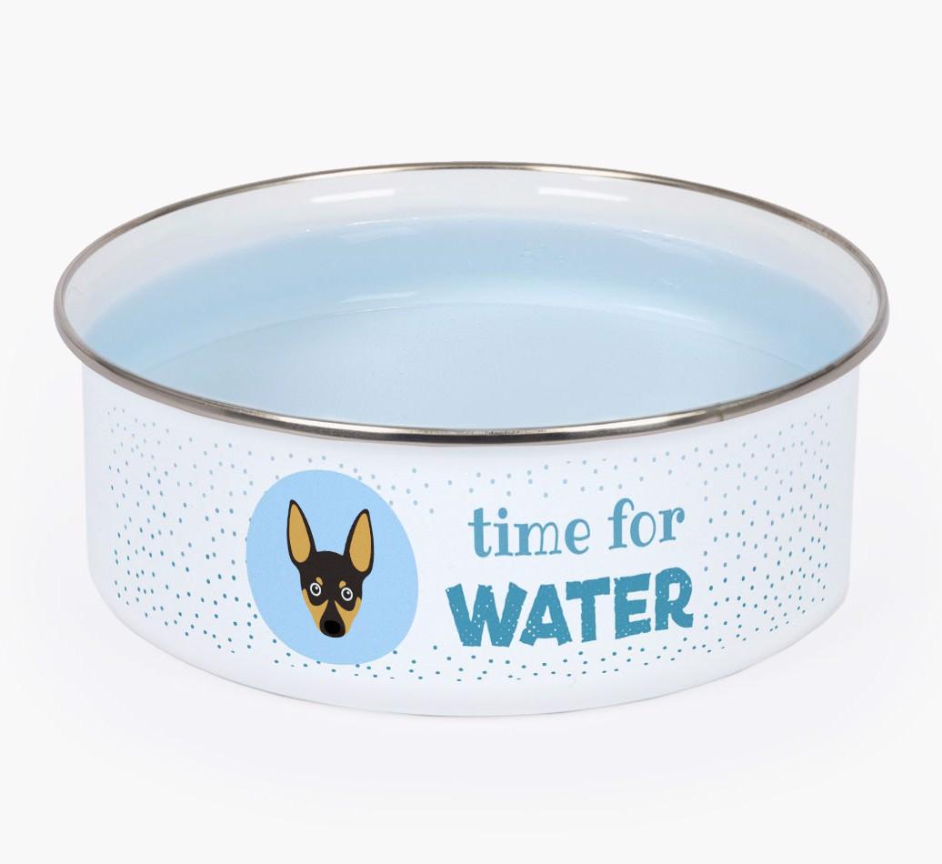 Time For Water: Personalized {breedFullName} Enamel Dog Bowl