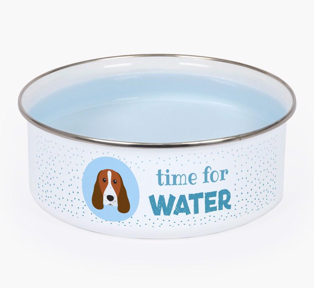 Time For Water: Personalized {breedFullName} Enamel Dog Bowl