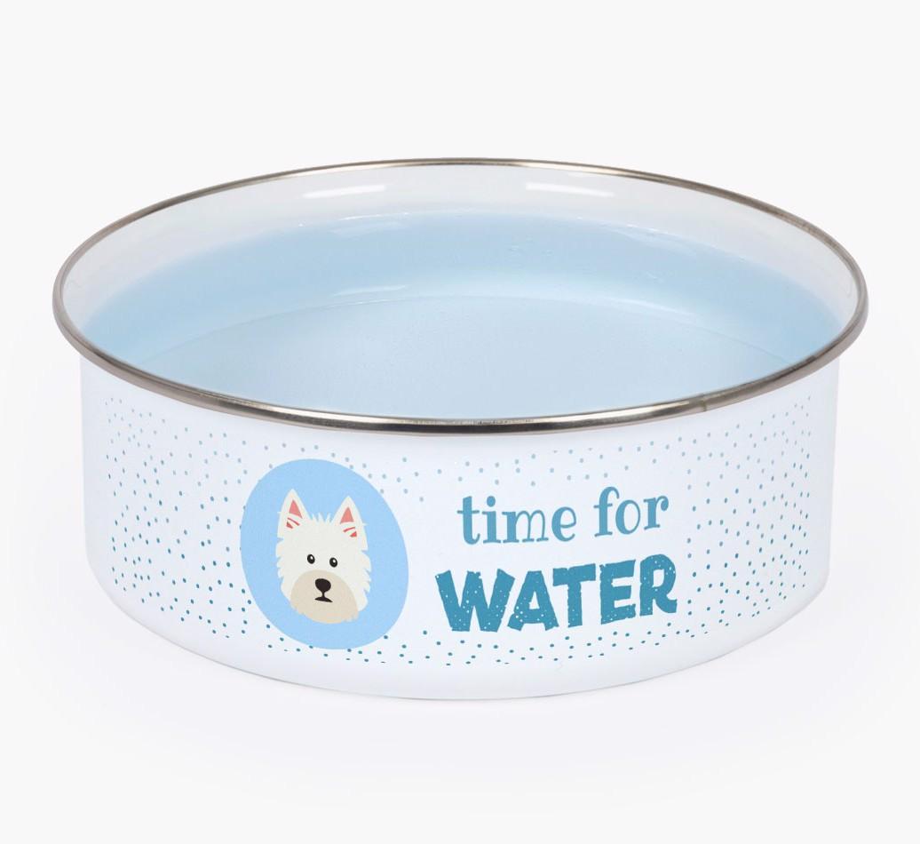 Time For Water: Personalized {breedFullName} Enamel Dog Bowl