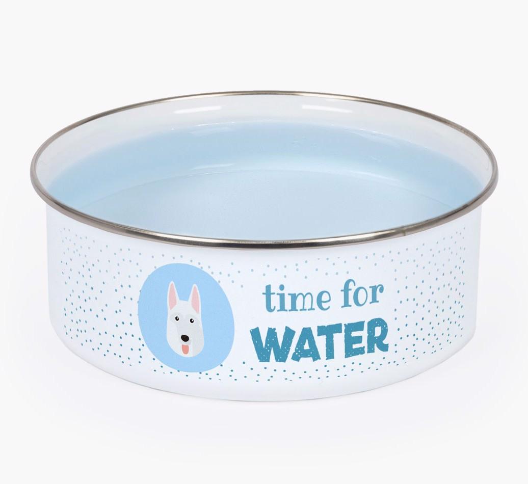 Time For Water: Personalized {breedFullName} Enamel Dog Bowl