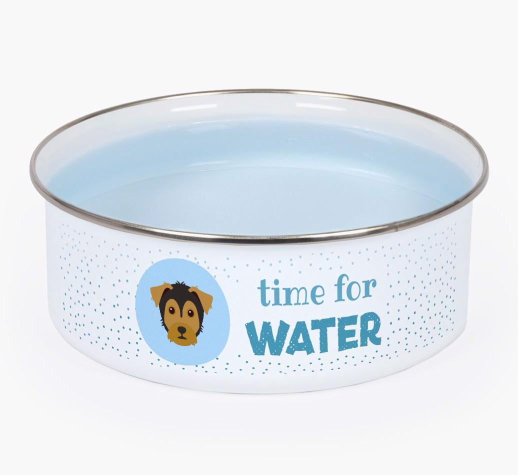 Time For Water: Personalized {breedFullName} Enamel Dog Bowl