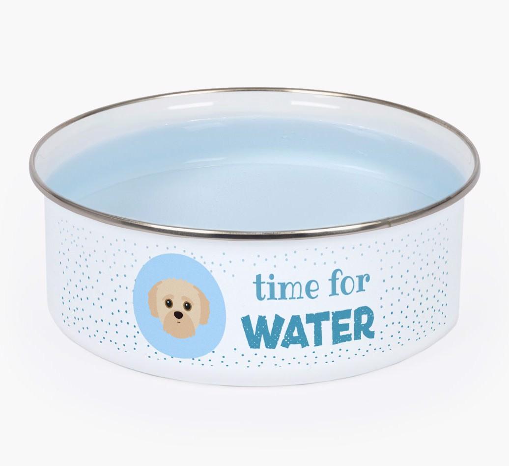 Time For Water: Personalized {breedFullName} Enamel Dog Bowl