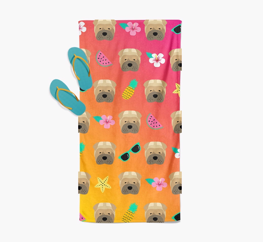 {breedFullName} Tropical Pattern Pool Towel