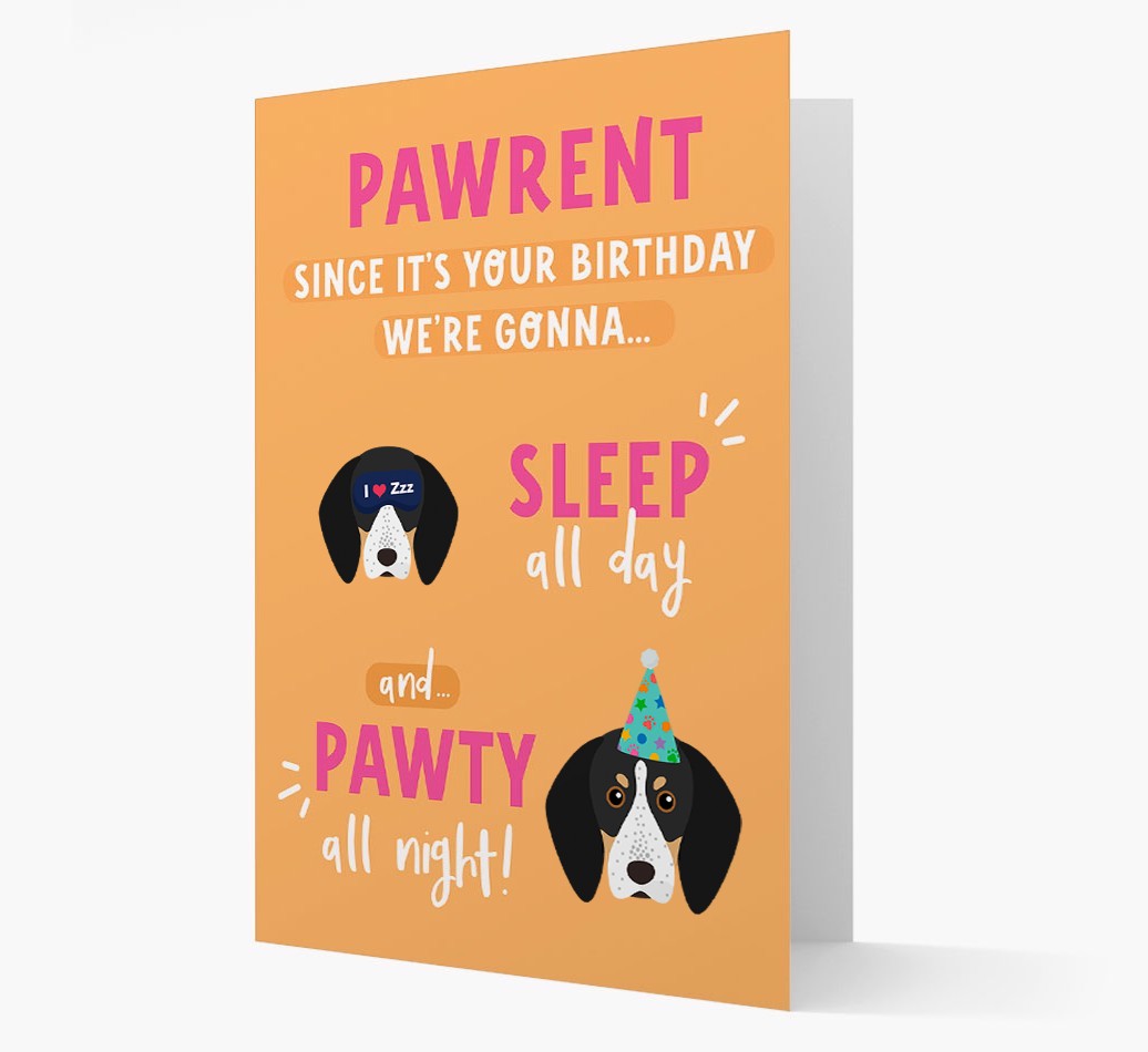 Sleep All Day, Pawty All Night: Personalized Card with {breedFullName} Icon