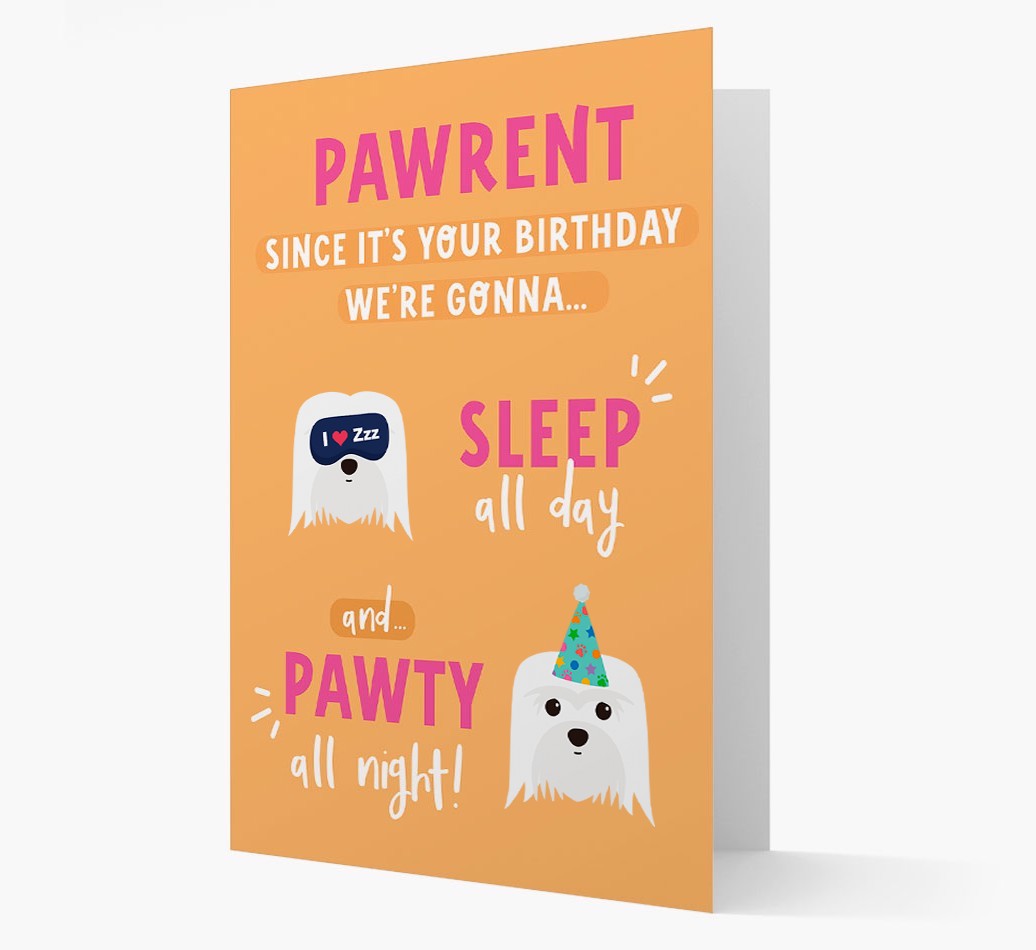 Sleep All Day, Pawty All Night: Personalized Card with {breedFullName} Icon
