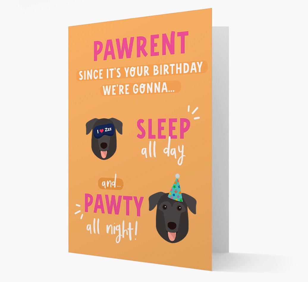 Sleep All Day, Pawty All Night: Personalised Card with {breedFullName} Icon
