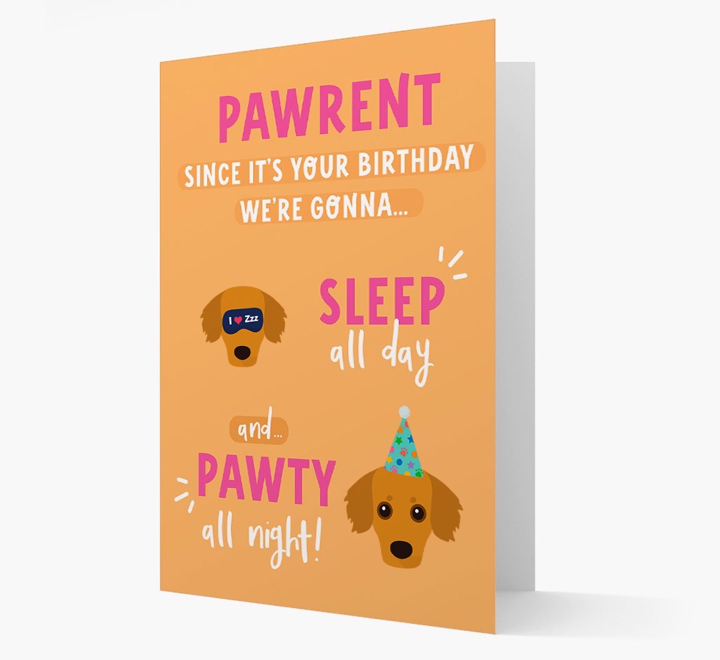 Sleep All Day, Pawty All Night: Personalised Card with {breedFullName} Icon