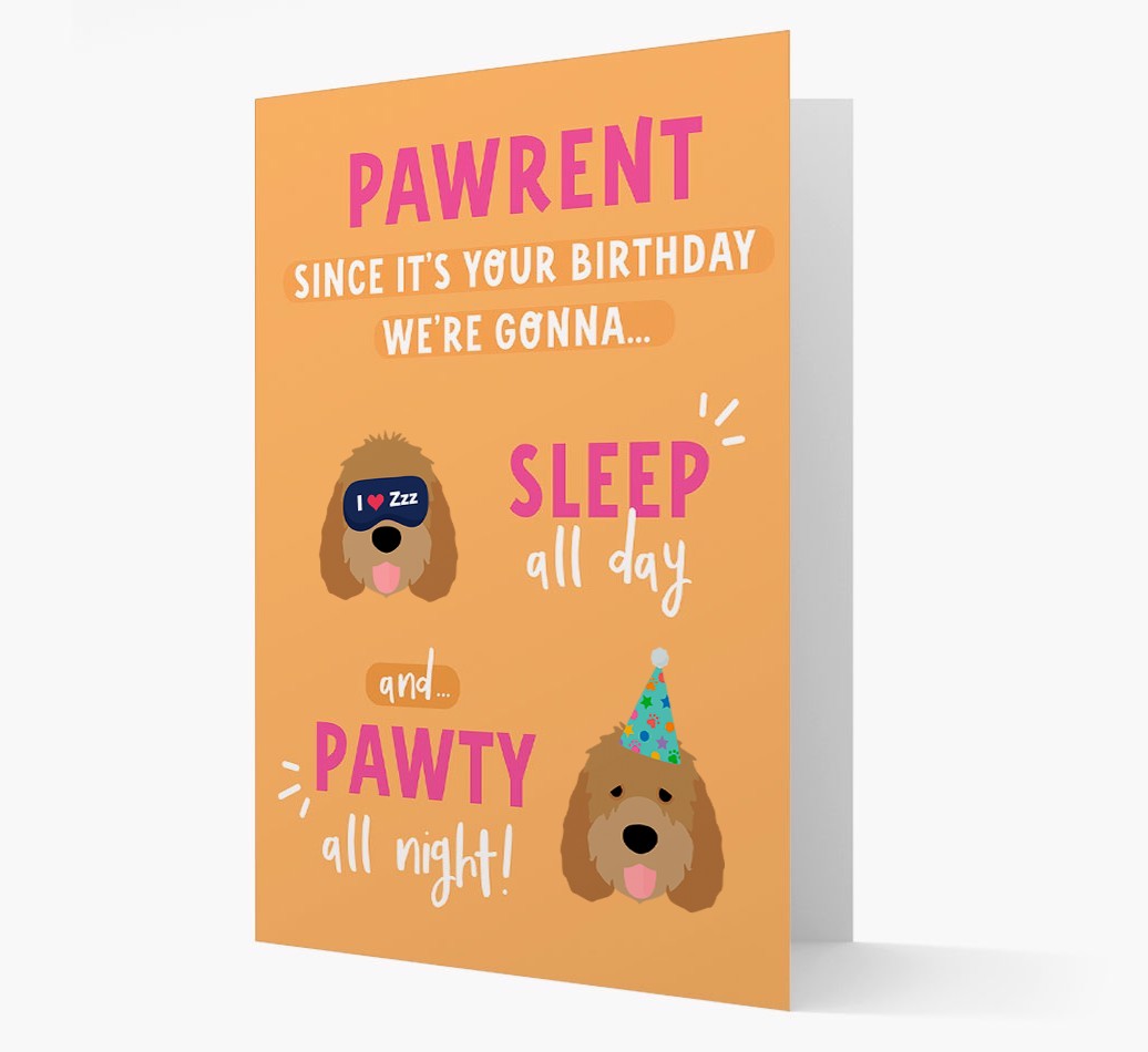 Sleep All Day, Pawty All Night: Personalized Card with {breedFullName} Icon